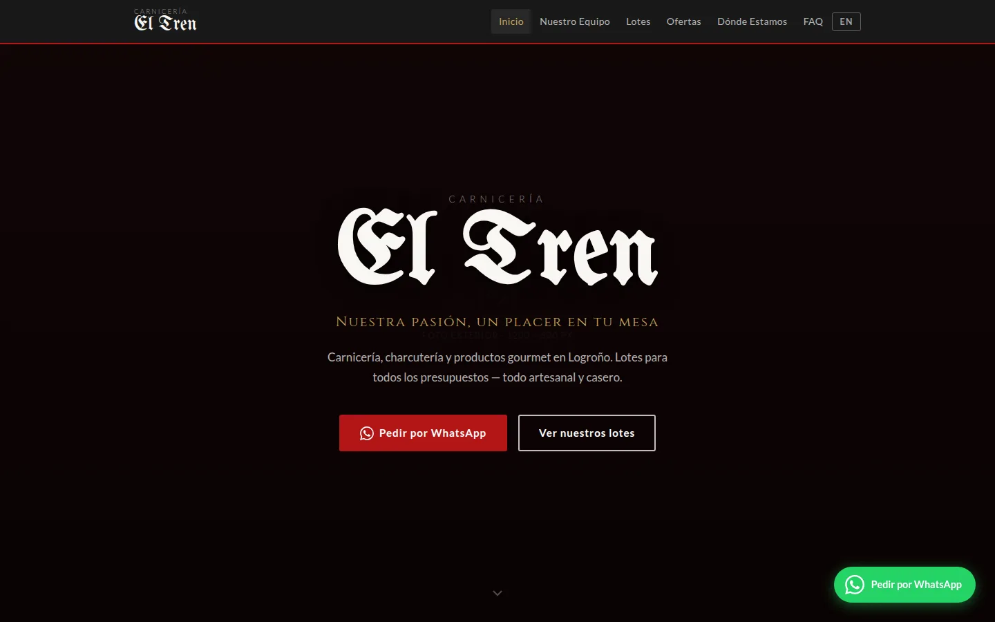 Captura del sitio web de Carnicería El Tren